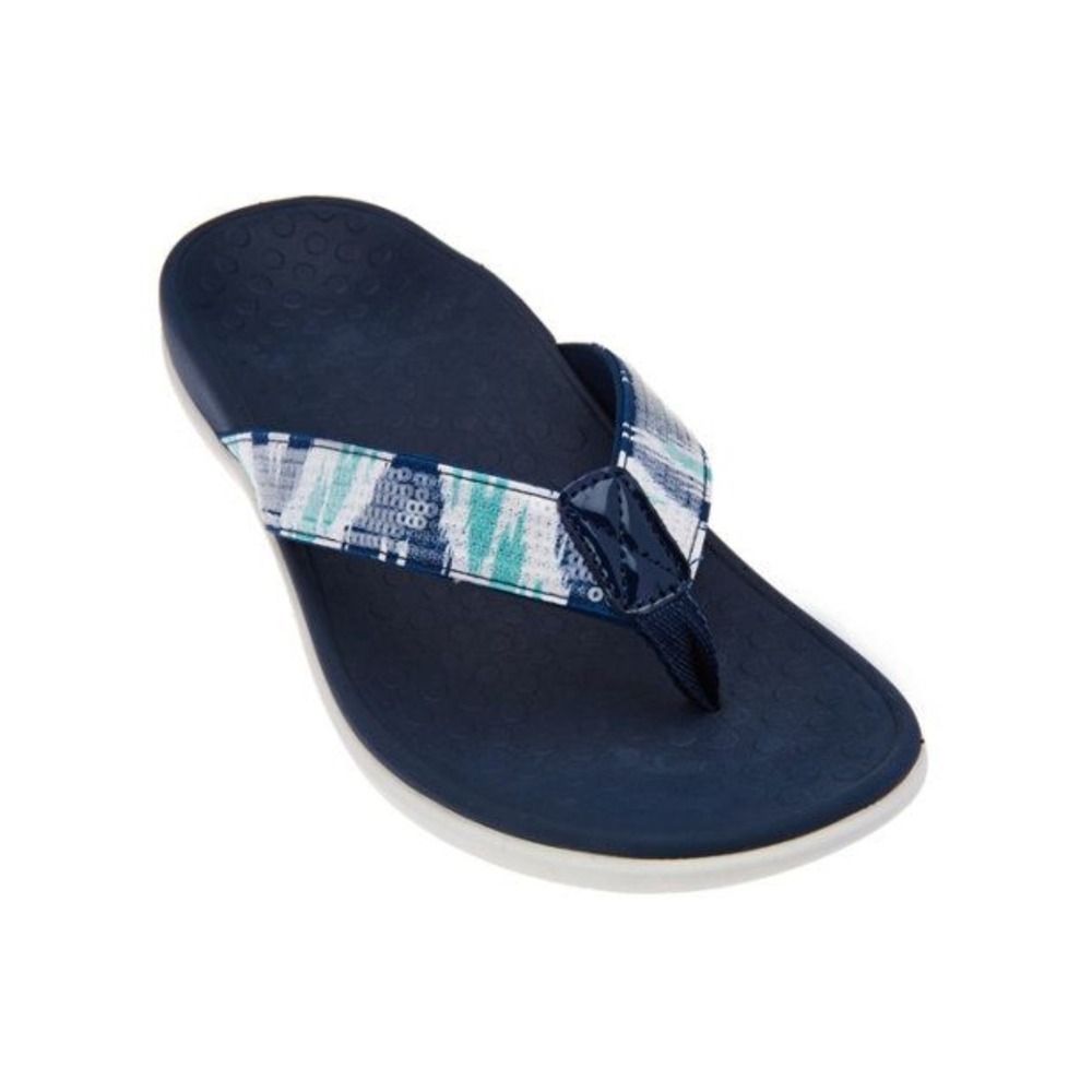 Vionic Tide Sequins Flip Flop Sandals Navy Blue White Orthotic Women Size 10